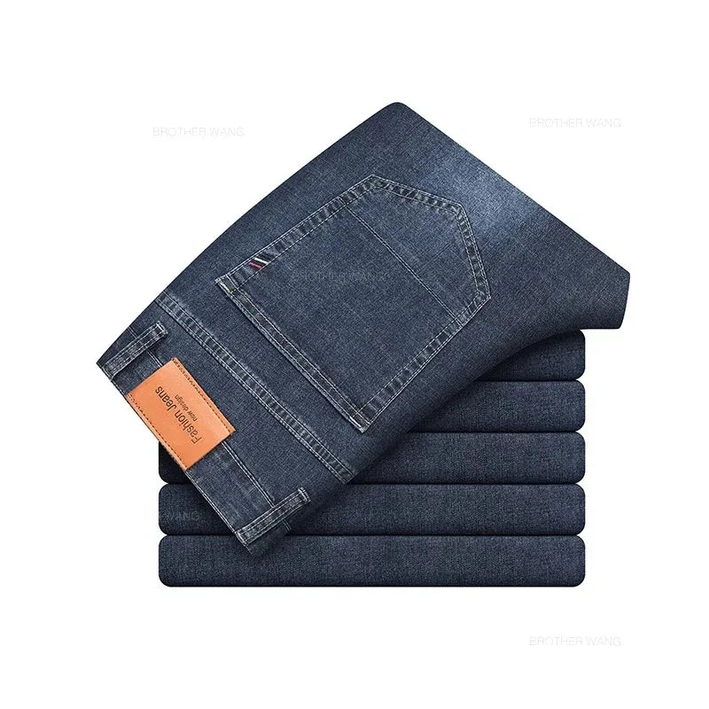 Calças Jeans Masculinas de Verão Elásticas Fashion Cinza Confortável para Negócios Reta Stretch Algodão Casual Jeans Marca Masculina Calças Finas