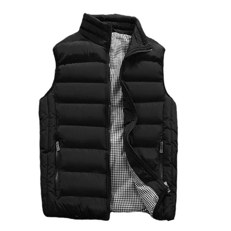 Colete Masculino à Prova de Vento, Jaqueta Sem Manga, Casaco de Inverno, Casaco Casual, Colete Masculino com Enchimento de Algodão, Aquecido e Aumentado, Colete Grosso