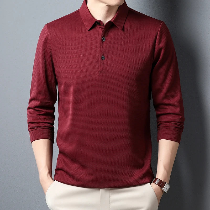 Camiseta Polo Casual Masculina de Manga Longa Verão Confortável