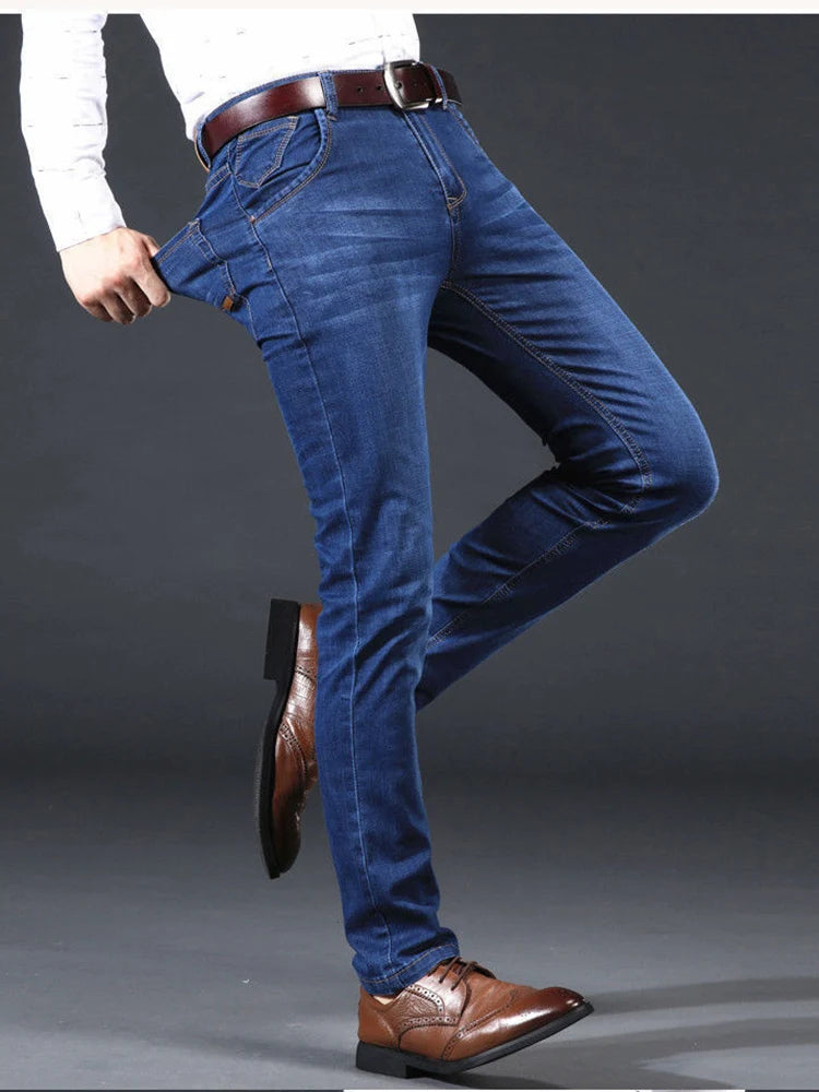 Calça Masculina Nova Ajuste Slim Stretch Luxo Leve Confortável Macia Fashion Casual Comercial Reta Jeans Marca