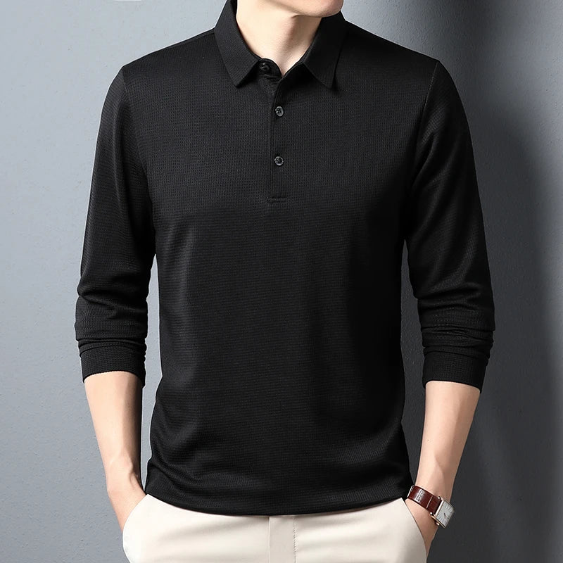 Camiseta Polo Casual Masculina de Manga Longa Verão Confortável