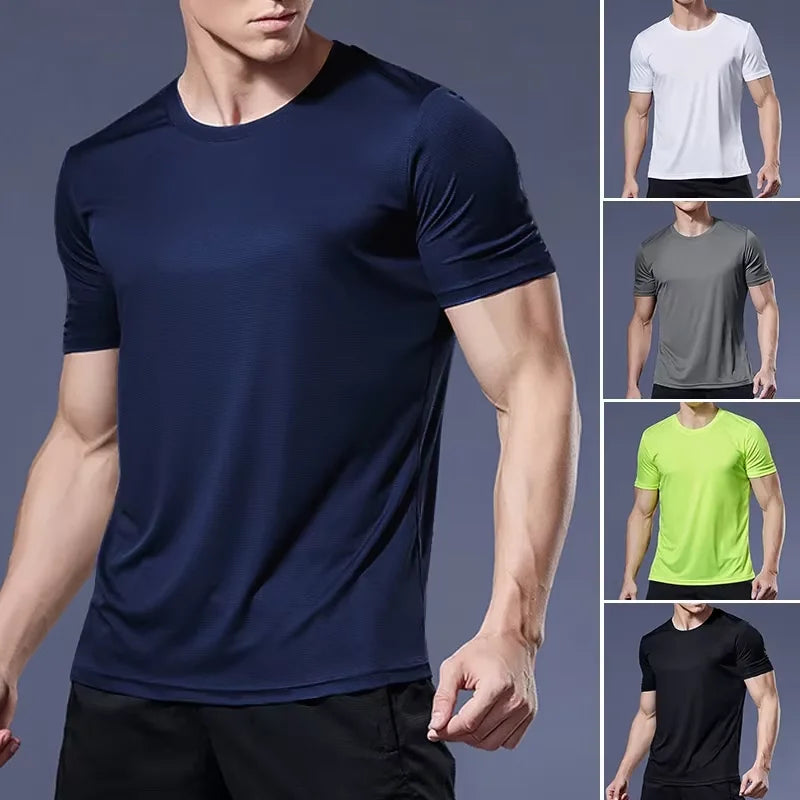 Camiseta masculina de alta qualidade, respirável, de secagem rápida, ideal para corrida, esportes e academia, confortável, de manga curta, casual e leve