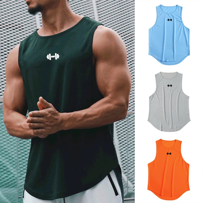 Regata Masculina de Academia Verão Roupas de Treinamento Fitness Secagem Rápida Solta Musculação Sem Mangas Men Fashion Basketball Vest