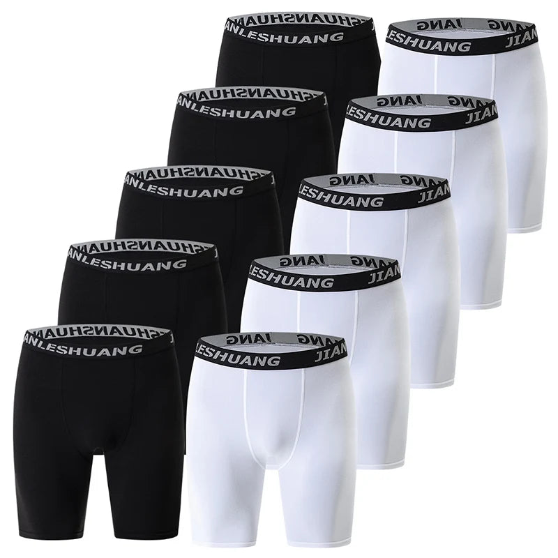 1/5 peças de roupas íntimas esportivas masculinas tamanho grande preto e branco, longas, para corrida, fitness, basquete e futebol, com cós elástico, para adolescentes