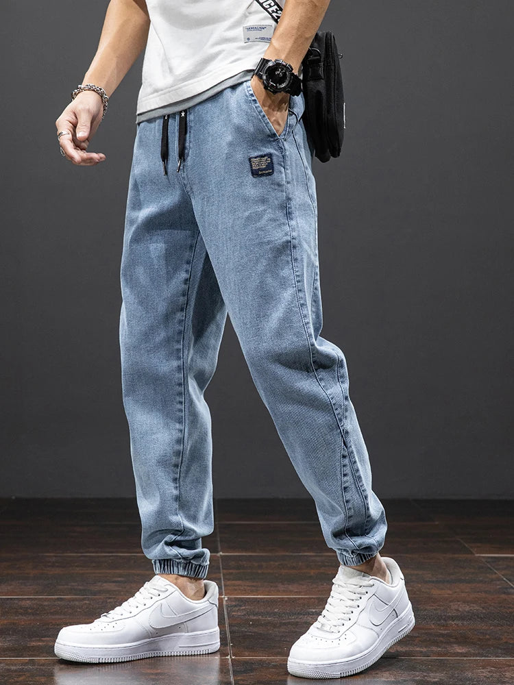 Calças Jeans Cargo Pretas e Azuis Primavera/Verão Masculinas Streetwear Jogger de Denim Masculino Jeans Largos Harem Tamanhos Grandes