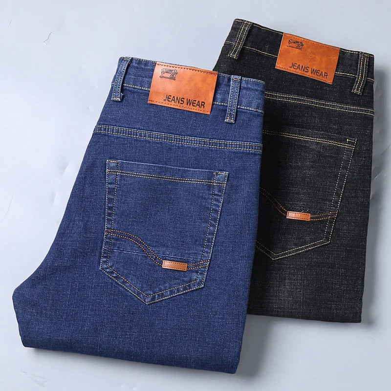 Calça Masculina Nova Ajuste Slim Stretch Luxo Leve Confortável Macia Fashion Casual Comercial Reta Jeans Marca