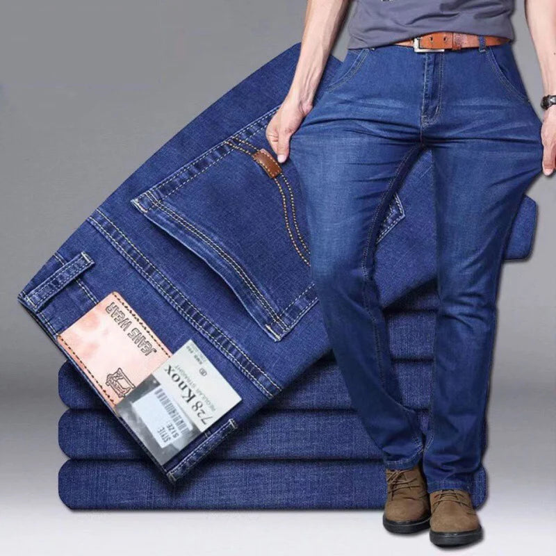 Calça Masculina Nova Ajuste Slim Stretch Luxo Leve Confortável Macia Fashion Casual Comercial Reta Jeans Marca