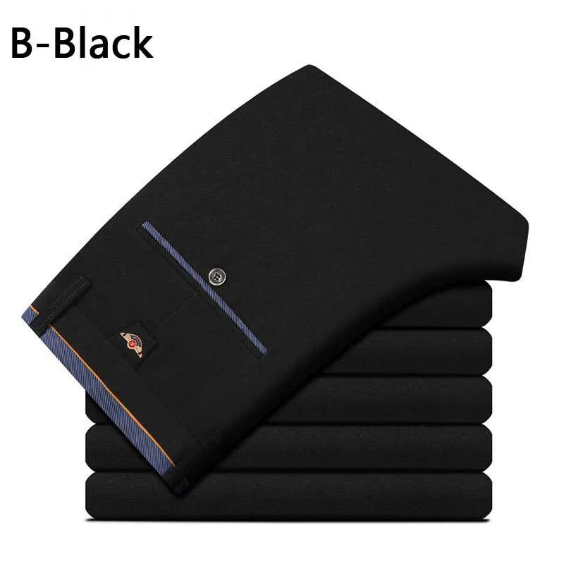 Calças Sociais Masculinas de Verão, Casual para Negócios, Calças Longas, Masculino, Elásticas, Reta, Tamanho Grande 28-40