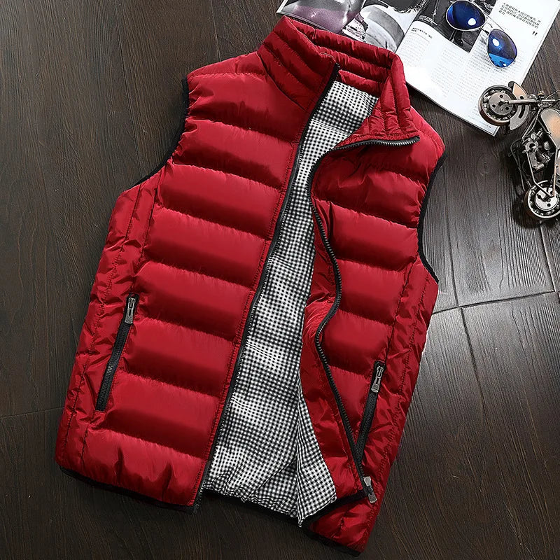 Colete Masculino à Prova de Vento, Jaqueta Sem Manga, Casaco de Inverno, Casaco Casual, Colete Masculino com Enchimento de Algodão, Aquecido e Aumentado, Colete Grosso