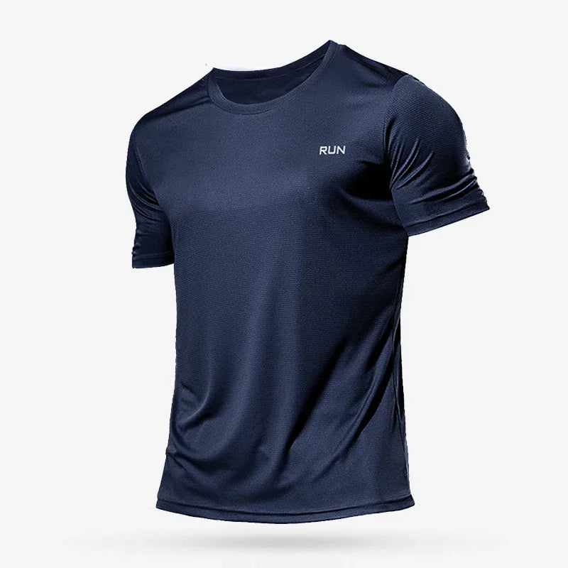 Camiseta masculina de alta qualidade, respirável, de secagem rápida, ideal para corrida, esportes e academia, confortável, de manga curta, casual e leve