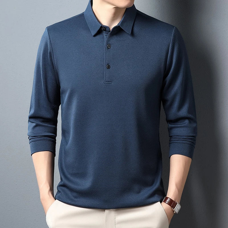 Camiseta Polo Casual Masculina de Manga Longa Verão Confortável