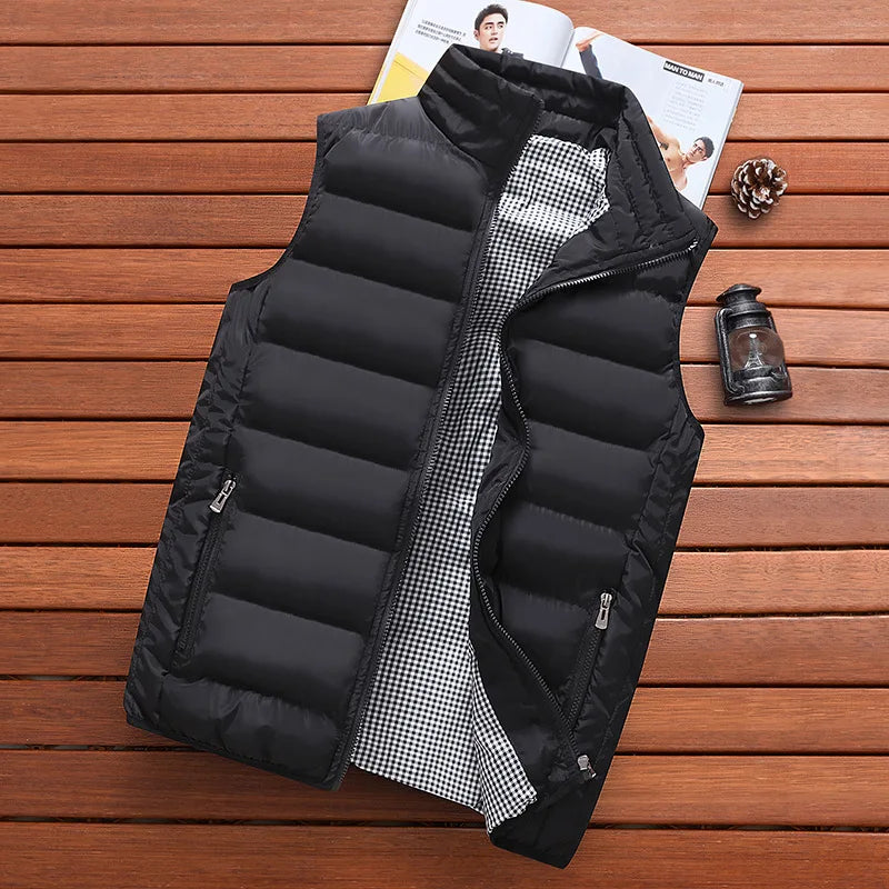 Colete Masculino à Prova de Vento, Jaqueta Sem Manga, Casaco de Inverno, Casaco Casual, Colete Masculino com Enchimento de Algodão, Aquecido e Aumentado, Colete Grosso