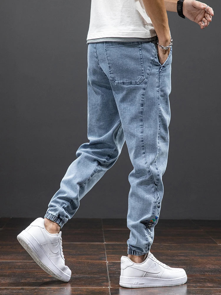 Calças Jeans Cargo Pretas e Azuis Primavera/Verão Masculinas Streetwear Jogger de Denim Masculino Jeans Largos Harem Tamanhos Grandes
