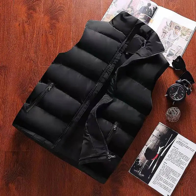 Jaqueta Colete Branco Masculina Slim Fit com Gola Alta Sem Mangas, Jaqueta Puffer Primavera Outono, Colete Casual Masculino, Casaco Quente Tendências 2023