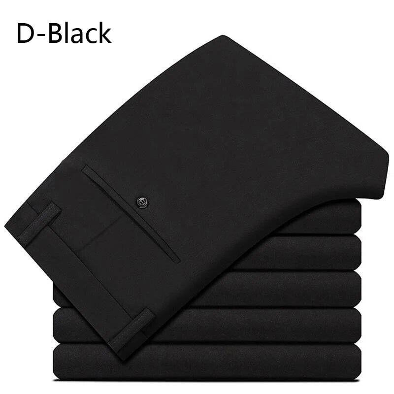 Calças Sociais Masculinas de Verão, Casual para Negócios, Calças Longas, Masculino, Elásticas, Reta, Tamanho Grande 28-40
