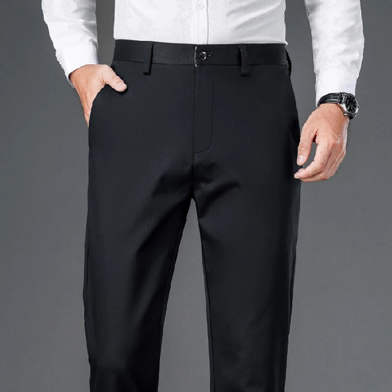 Calças Masculinas Smart Casual Stretch Esportivas de Secagem Rápida para Homens Primavera Outono Comprimento Total Reta Preto Marinho Calças de Trabalho de Escritório