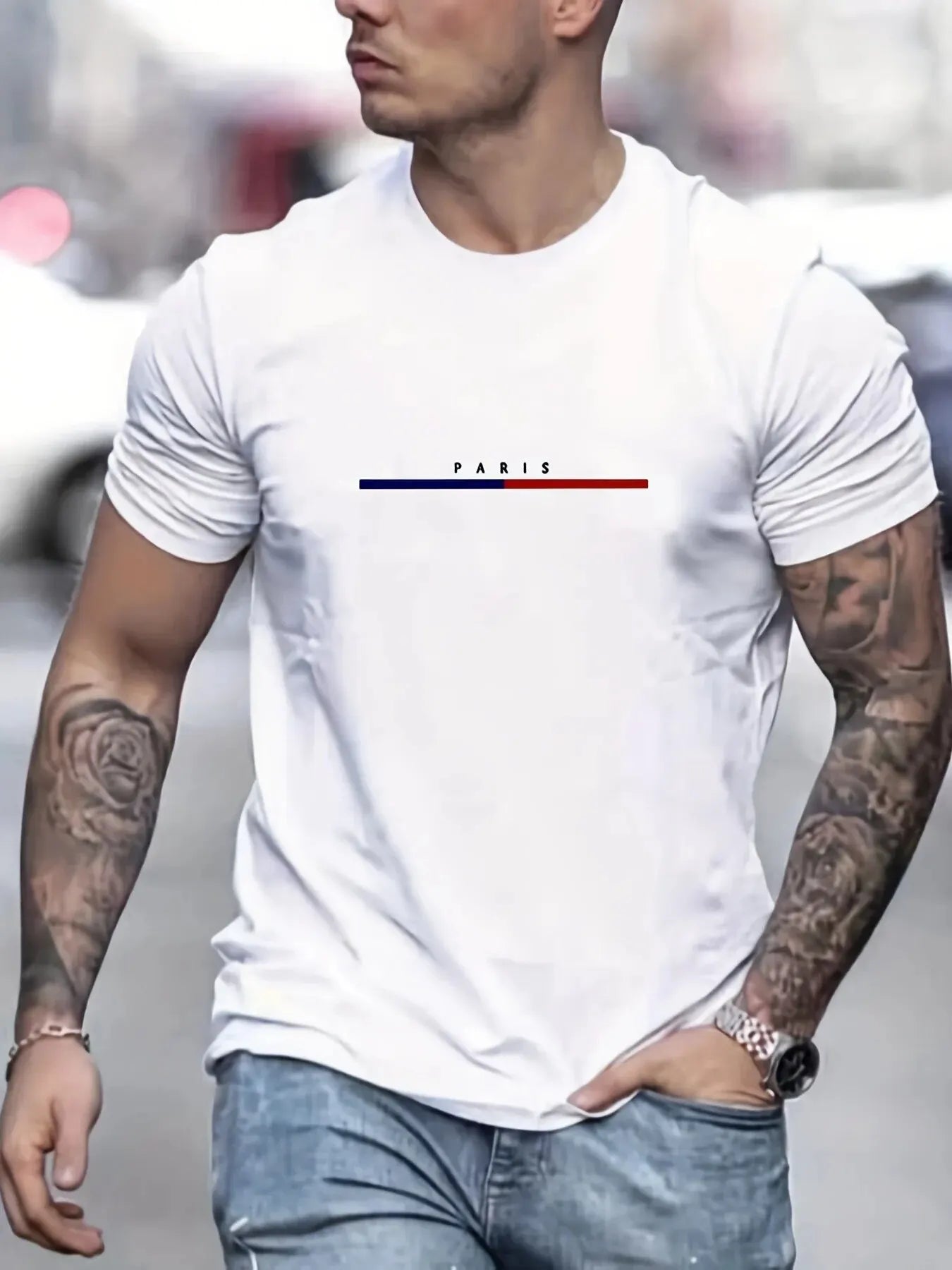 Camiseta Masculina Casual de Manga Curta Super Elástica, Impressão Digital 2025, para Uso Diário, Festa, Casa e Social, Cor Sólida, Estilo Vintage Streetwear