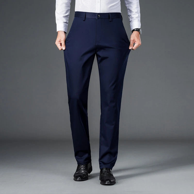 Calças Masculinas Smart Casual Stretch Esportivas de Secagem Rápida para Homens Primavera Outono Comprimento Total Reta Preto Marinho Calças de Trabalho de Escritório