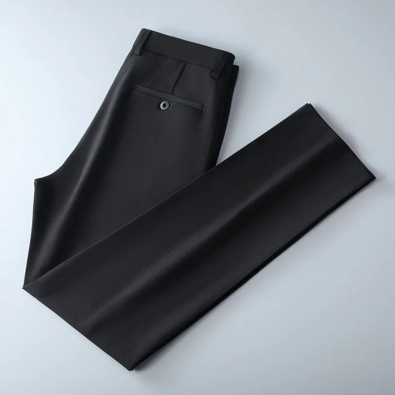 Calças Masculinas Smart Casual Stretch Esportivas de Secagem Rápida para Homens Primavera Outono Comprimento Total Reta Preto Marinho Calças de Trabalho de Escritório