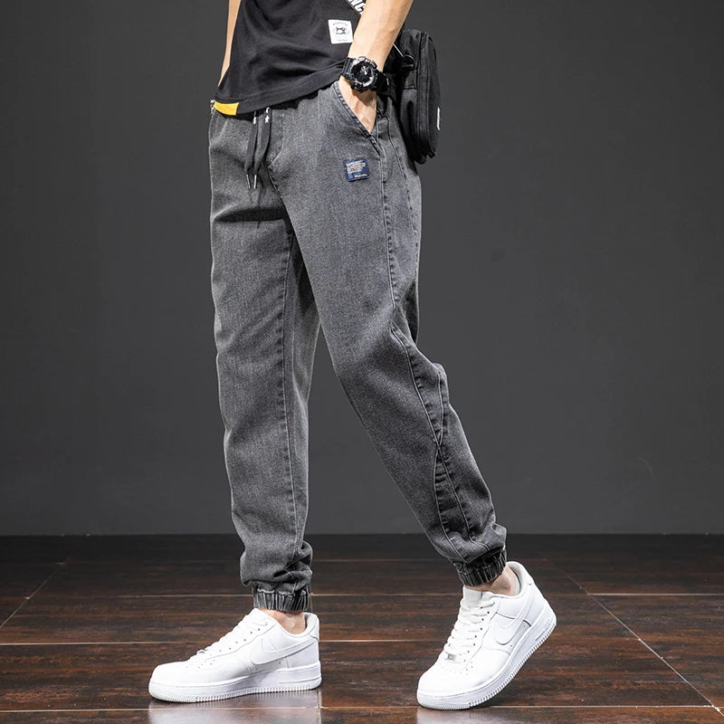 Calças Jeans Cargo Pretas e Azuis Primavera/Verão Masculinas Streetwear Jogger de Denim Masculino Jeans Largos Harem Tamanhos Grandes
