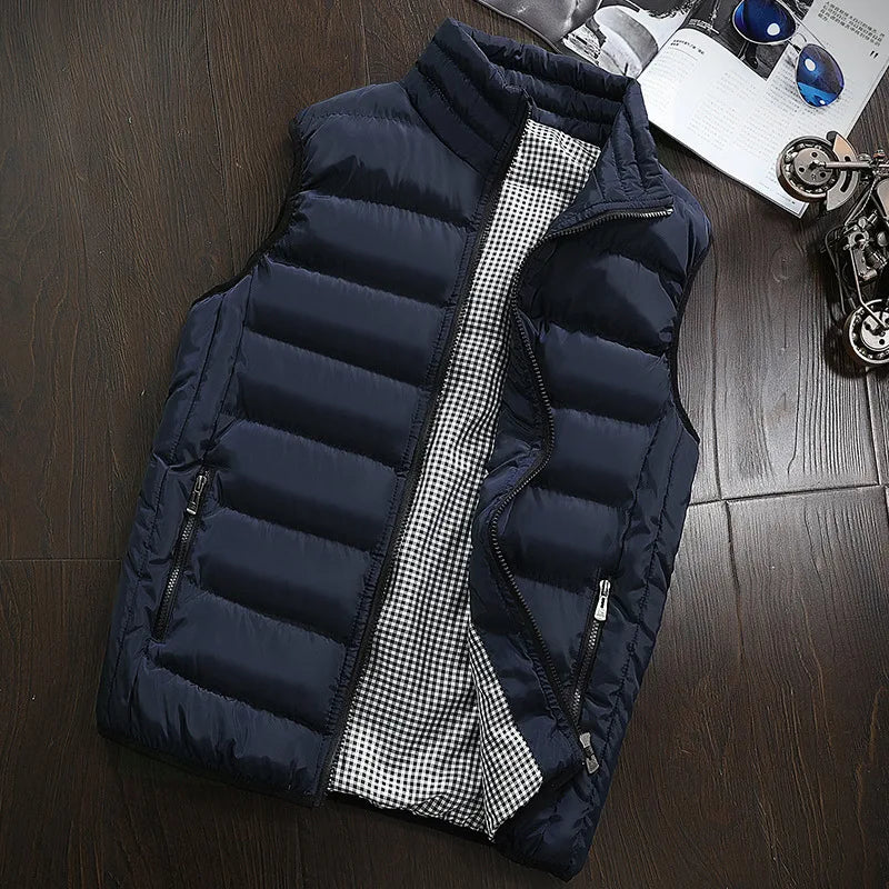 Colete Masculino à Prova de Vento, Jaqueta Sem Manga, Casaco de Inverno, Casaco Casual, Colete Masculino com Enchimento de Algodão, Aquecido e Aumentado, Colete Grosso