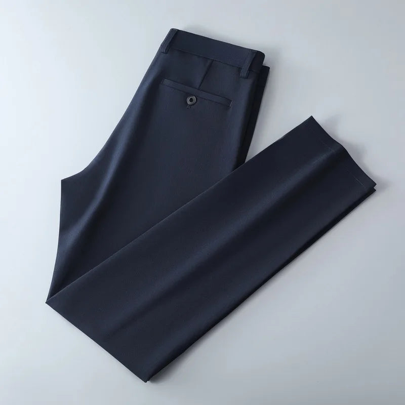 Calças Masculinas Smart Casual Stretch Esportivas de Secagem Rápida para Homens Primavera Outono Comprimento Total Reta Preto Marinho Calças de Trabalho de Escritório
