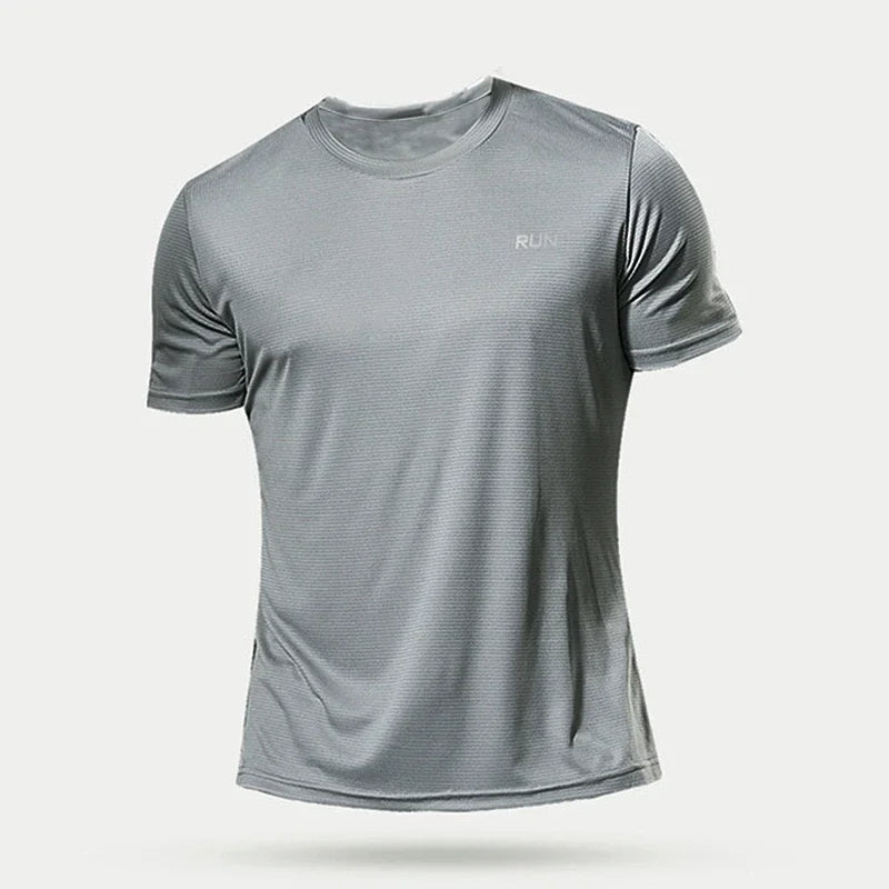 Camiseta masculina de alta qualidade, respirável, de secagem rápida, ideal para corrida, esportes e academia, confortável, de manga curta, casual e leve
