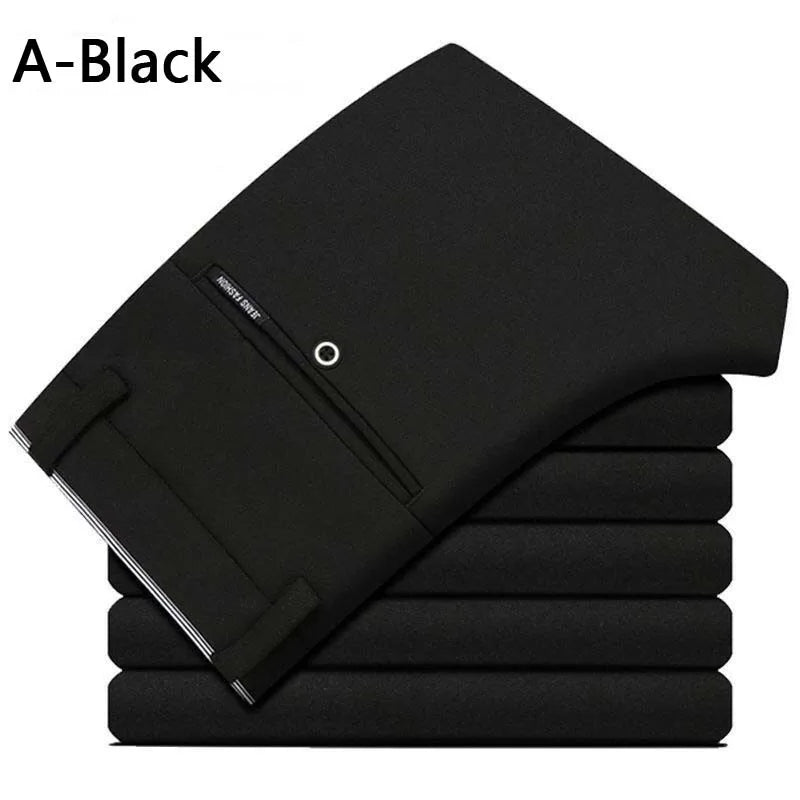 Calças Sociais Masculinas de Verão, Casual para Negócios, Calças Longas, Masculino, Elásticas, Reta, Tamanho Grande 28-40