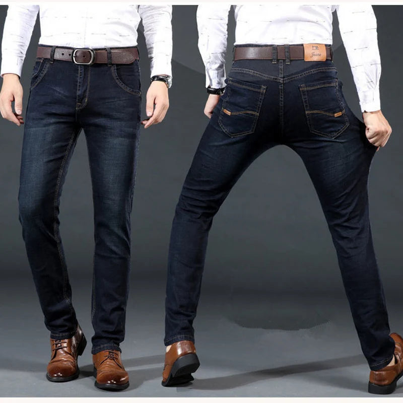 Calça Masculina Nova Ajuste Slim Stretch Luxo Leve Confortável Macia Fashion Casual Comercial Reta Jeans Marca