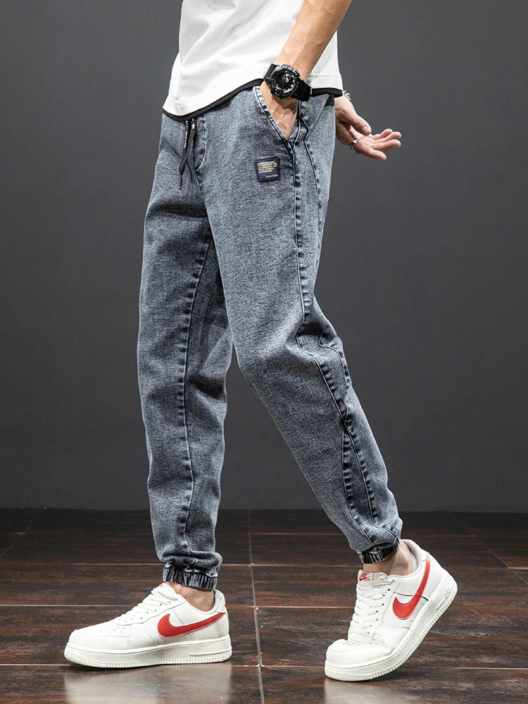 Calças Jeans Cargo Pretas e Azuis Primavera/Verão Masculinas Streetwear Jogger de Denim Masculino Jeans Largos Harem Tamanhos Grandes