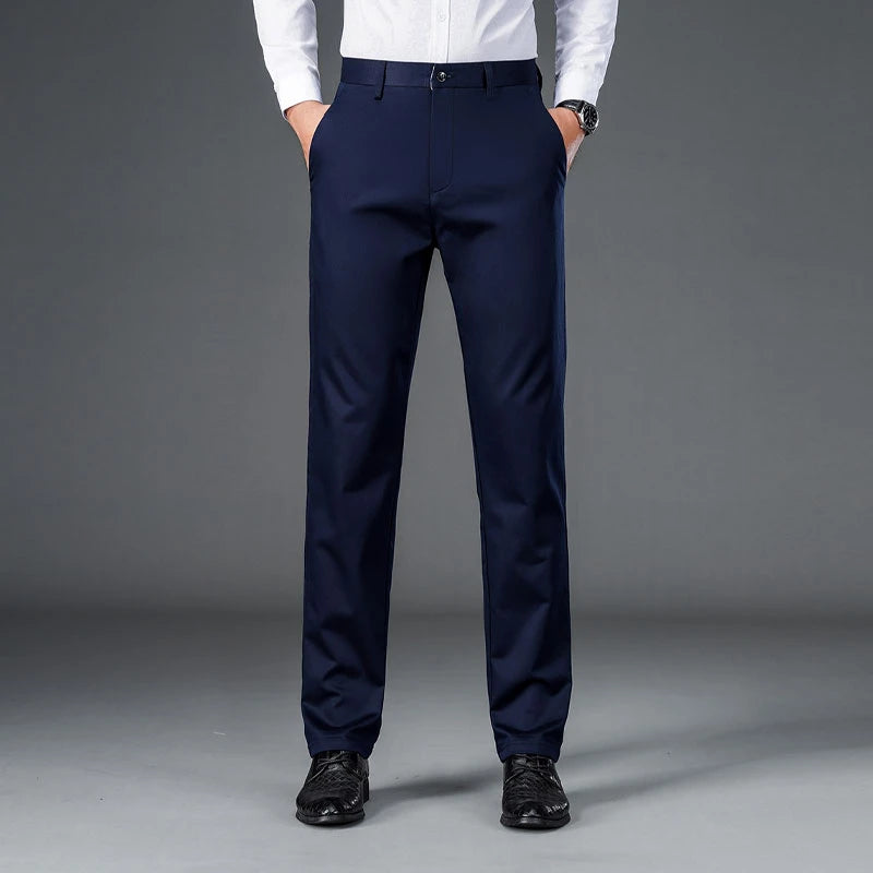 Calças Masculinas Smart Casual Stretch Esportivas de Secagem Rápida para Homens Primavera Outono Comprimento Total Reta Preto Marinho Calças de Trabalho de Escritório