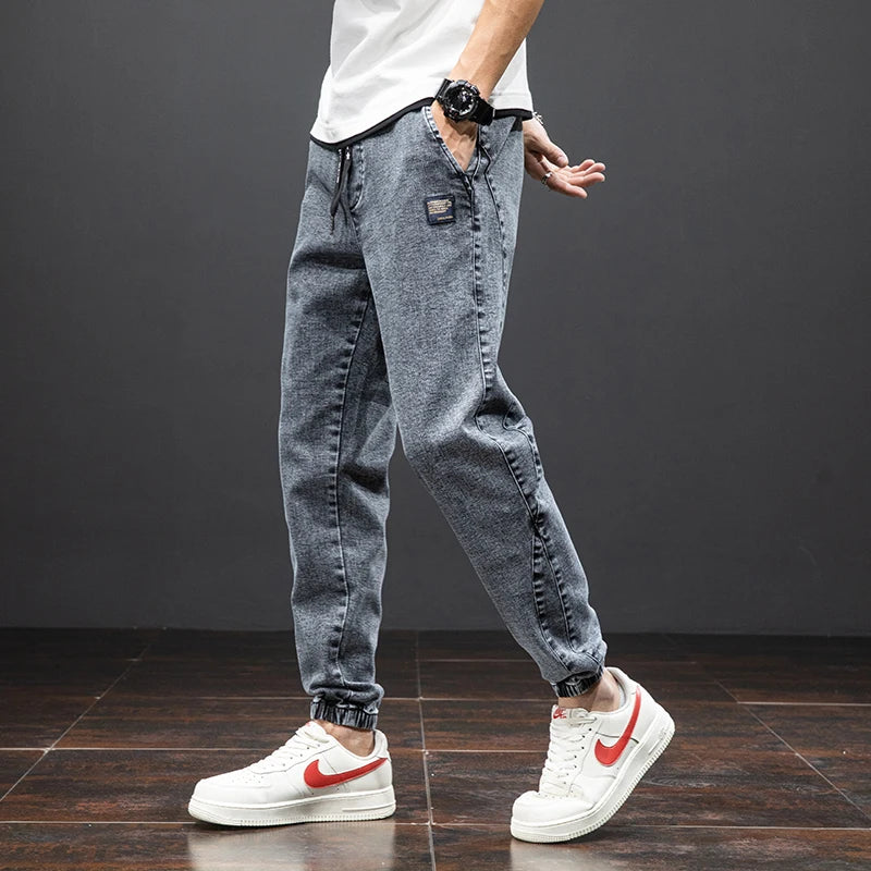 Calças Jeans Cargo Pretas e Azuis Primavera/Verão Masculinas Streetwear Jogger de Denim Masculino Jeans Largos Harem Tamanhos Grandes