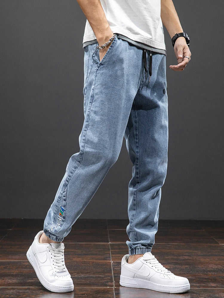Calças Jeans Cargo Pretas e Azuis Primavera/Verão Masculinas Streetwear Jogger de Denim Masculino Jeans Largos Harem Tamanhos Grandes