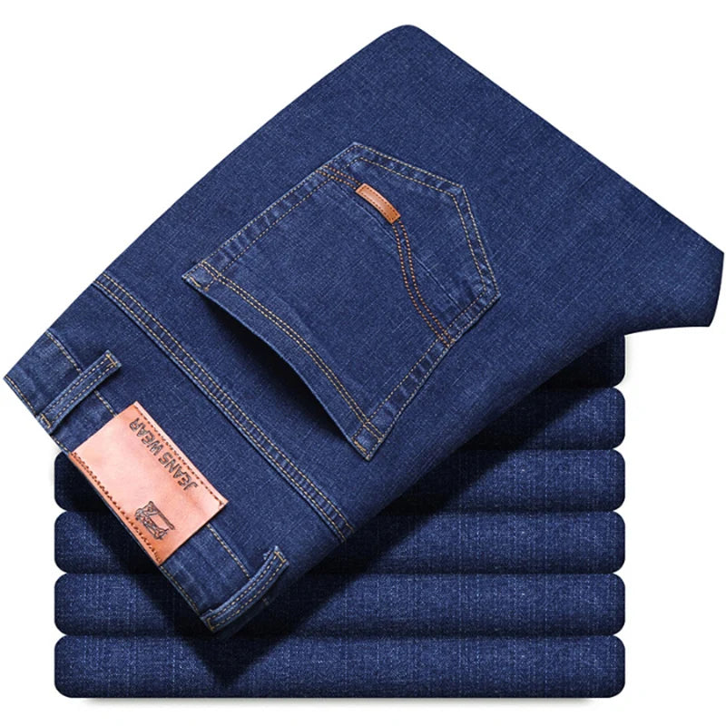 Calça Masculina Nova Ajuste Slim Stretch Luxo Leve Confortável Macia Fashion Casual Comercial Reta Jeans Marca