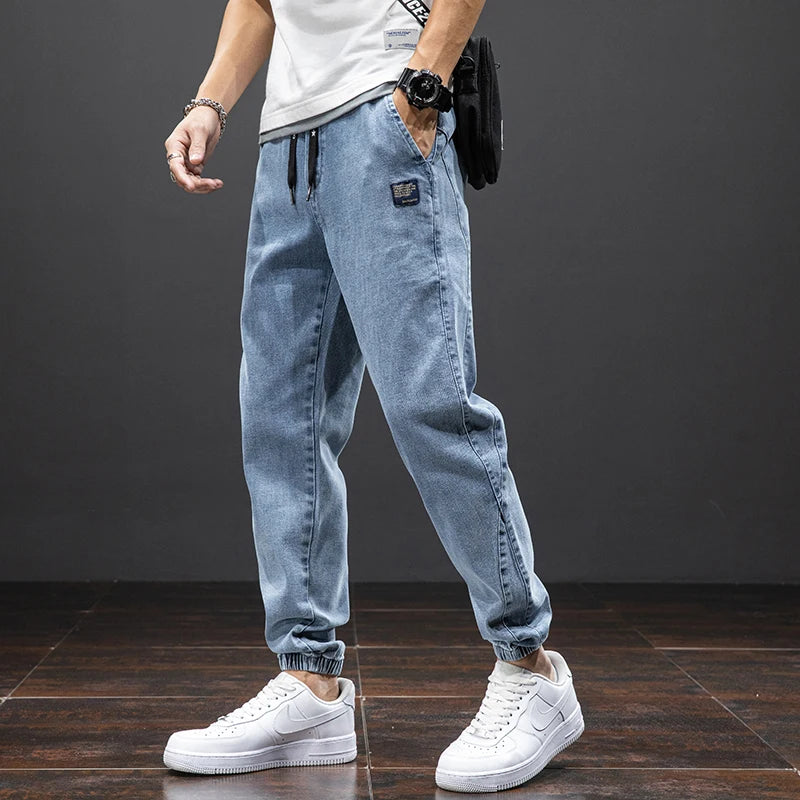 Calças Jeans Cargo Pretas e Azuis Primavera/Verão Masculinas Streetwear Jogger de Denim Masculino Jeans Largos Harem Tamanhos Grandes
