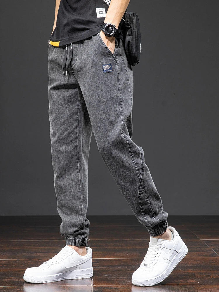 Calças Jeans Cargo Pretas e Azuis Primavera/Verão Masculinas Streetwear Jogger de Denim Masculino Jeans Largos Harem Tamanhos Grandes