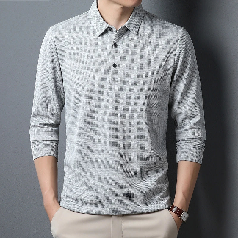 Camiseta Polo Casual Masculina de Manga Longa Verão Confortável
