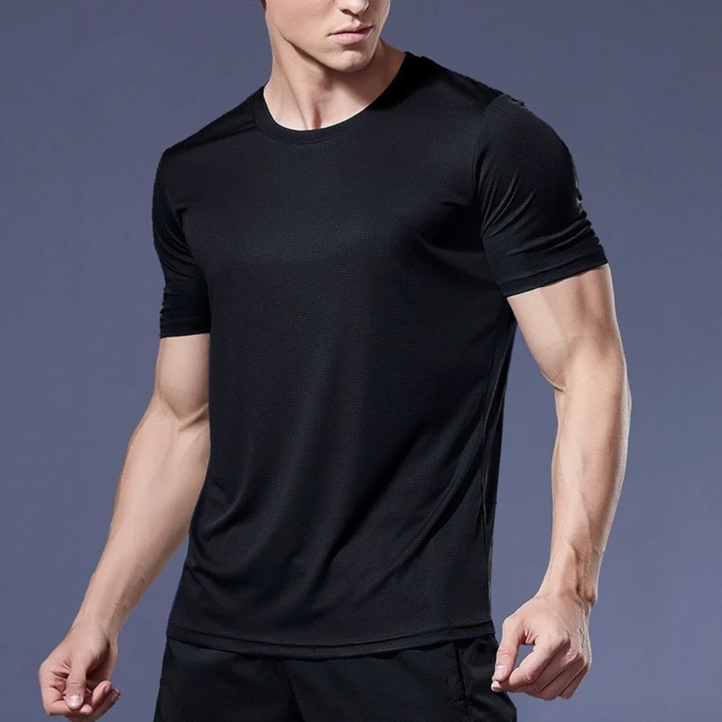 Camiseta masculina de alta qualidade, respirável, de secagem rápida, ideal para corrida, esportes e academia, confortável, de manga curta, casual e leve