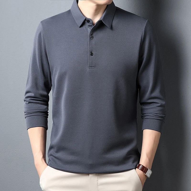 Camiseta Polo Casual Masculina de Manga Longa Verão Confortável