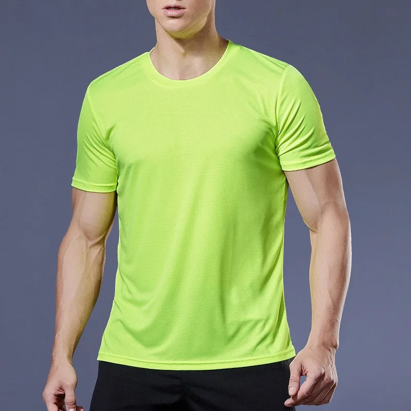 Camiseta masculina de alta qualidade, respirável, de secagem rápida, ideal para corrida, esportes e academia, confortável, de manga curta, casual e leve