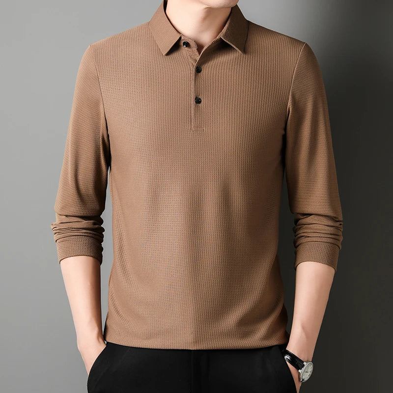 Camiseta Polo Casual Masculina de Manga Longa Verão Confortável
